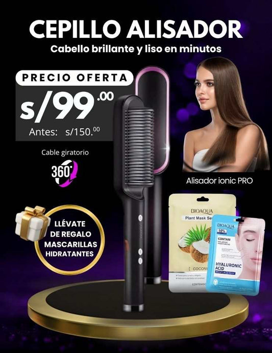 PEINE ALISADOR PRO + 2 MASCARILLAS DE REGALO