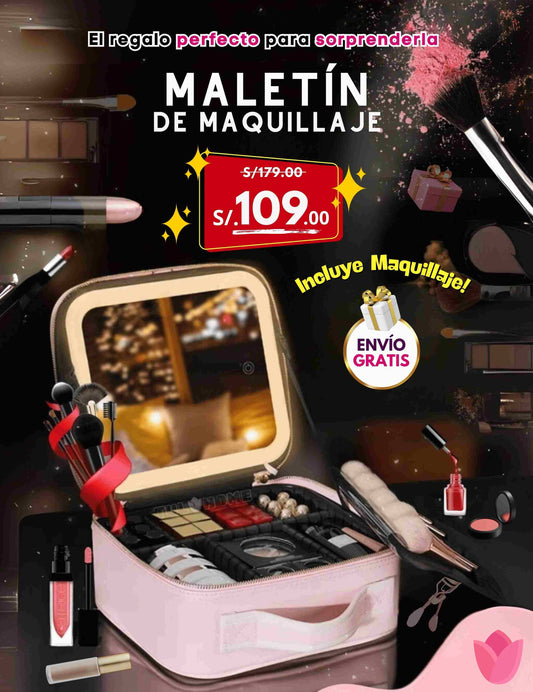 MALETIN DE MAQUILLAJE CON ESPEJO LED